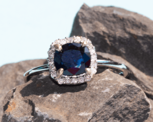0.85ct Cushion Blue Sapphire engagement ring
